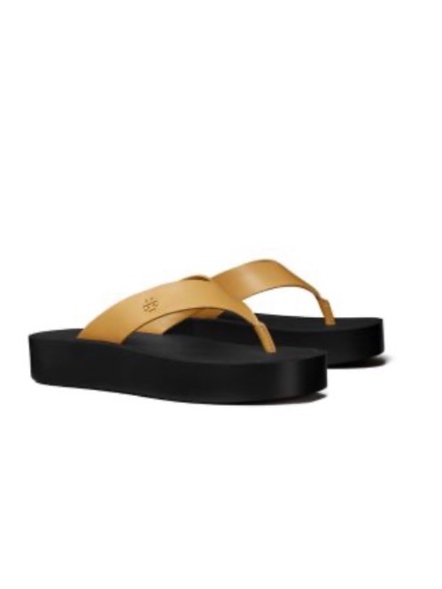 Tory Burch, Leather Platform Flip Flop Color: Ginger Shortbread / Black Size: 8